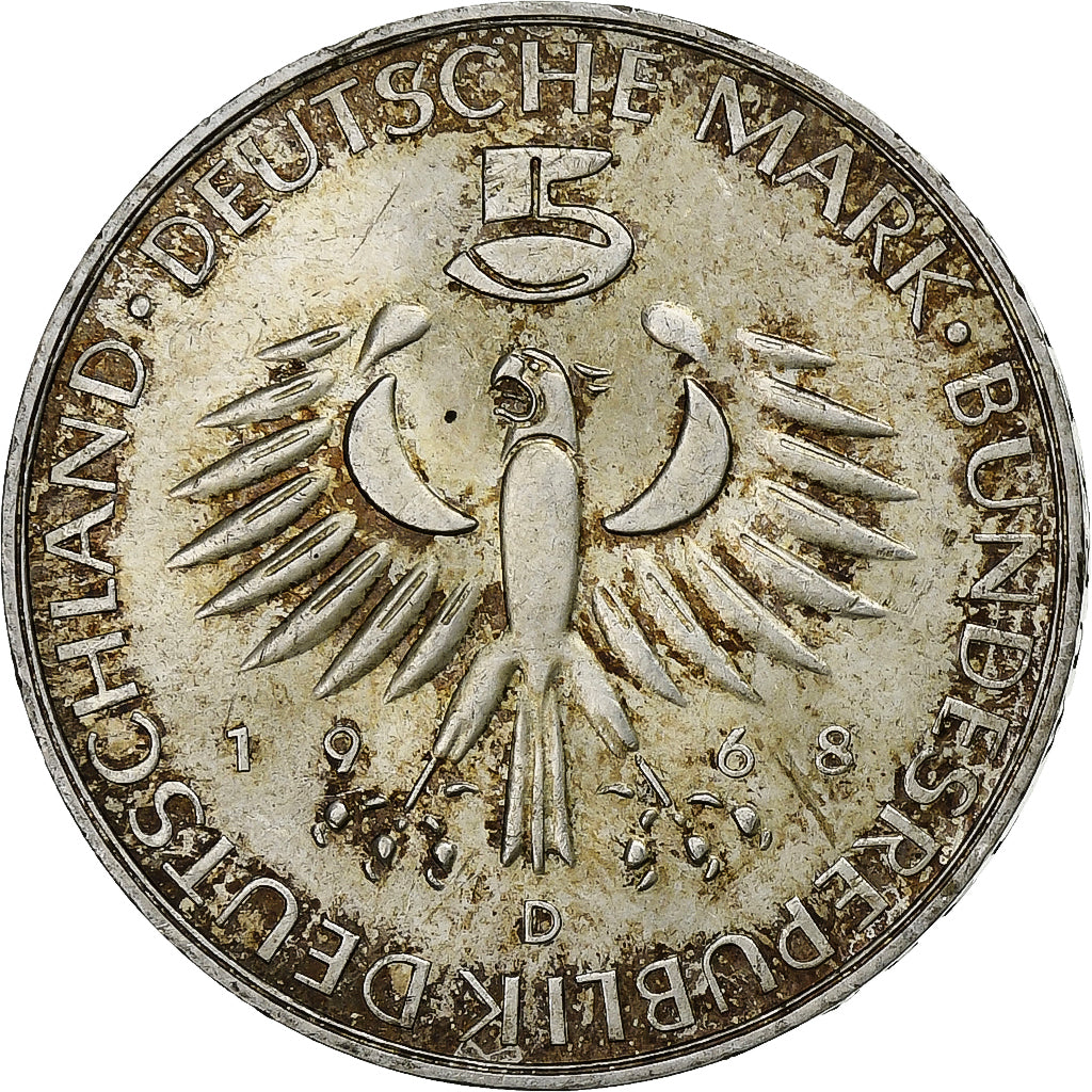 Germany, 5 Mark, Max Pettenkofer, 1968, Munich, Silver, AU(50-53), KM:123