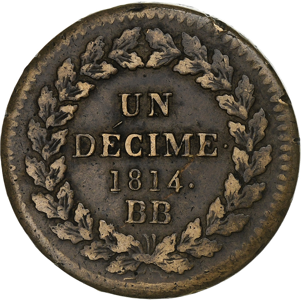 Francia, Napoleon I, Décime., 1814., Strasbourg, Rame, BB, Gadoury:195b, KM:700