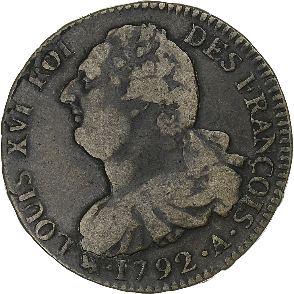 Francia, Louis XVI, 2 sols François, 1792 / AN 4, Paris, Cobre, BC+, Gadoury:25