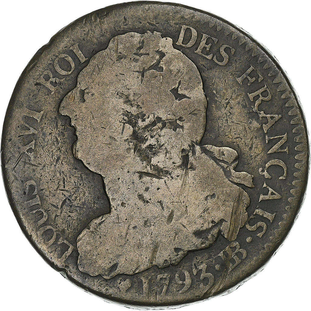 Frankreich, Louis XVI, 2 sols Français, 1793 / AN 5, Strasbourg, Kupfer, SGE+
