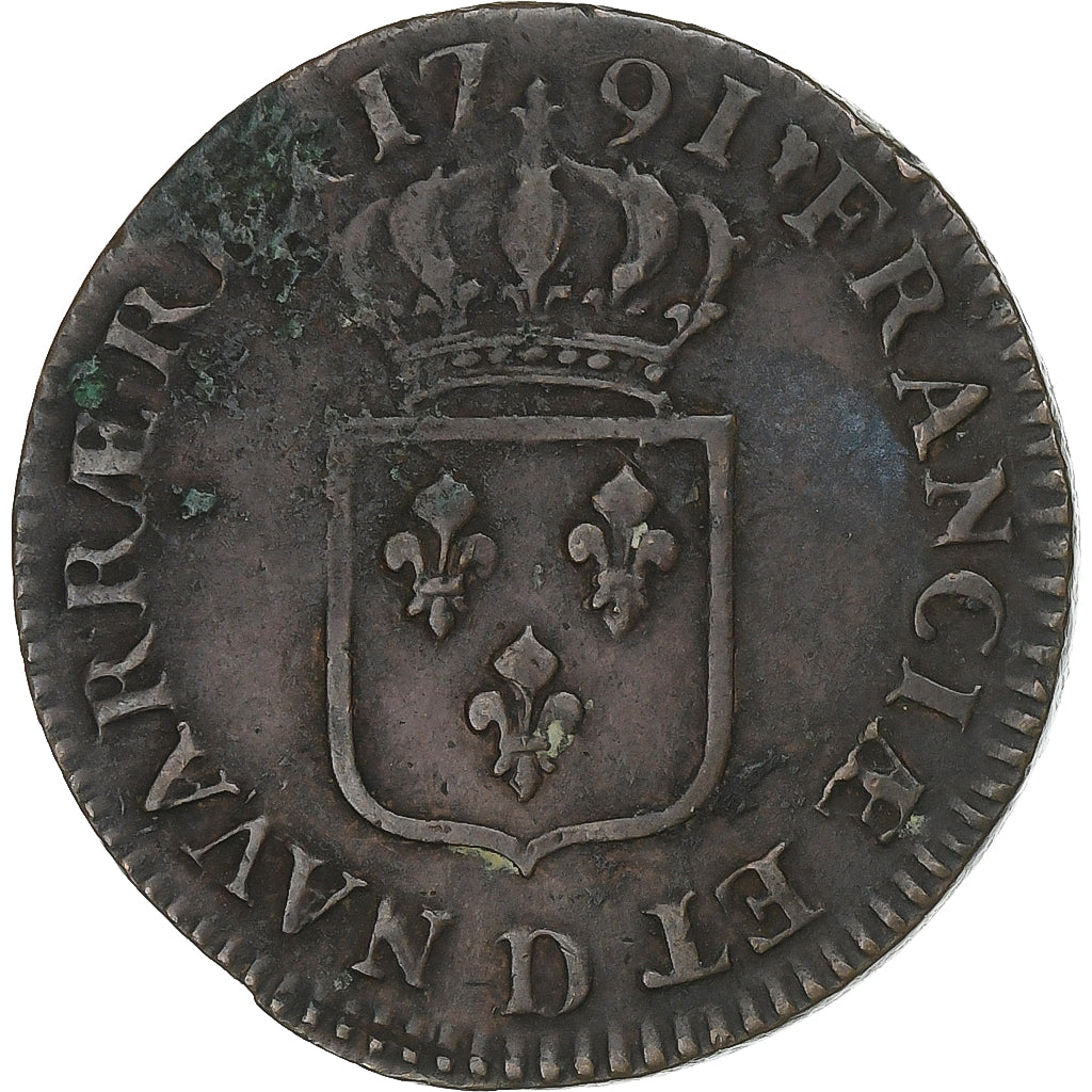 Francia, Louis XVI, Sol, 1791, Lyon, Cobre, MBC, Gadoury:356