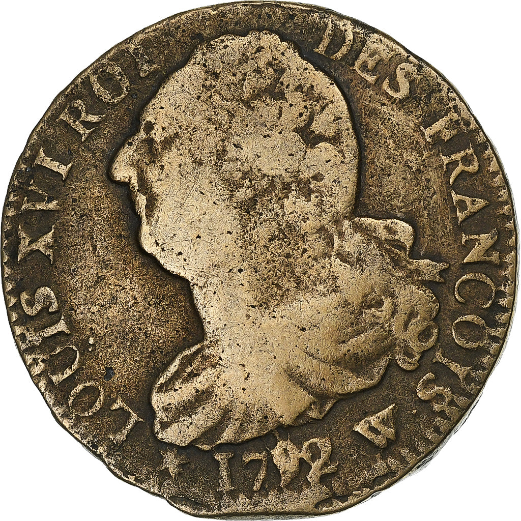 França, Louis XVI, 2 sols François, 1792 / AN 4, Lille, Cobre, VF(20-25)