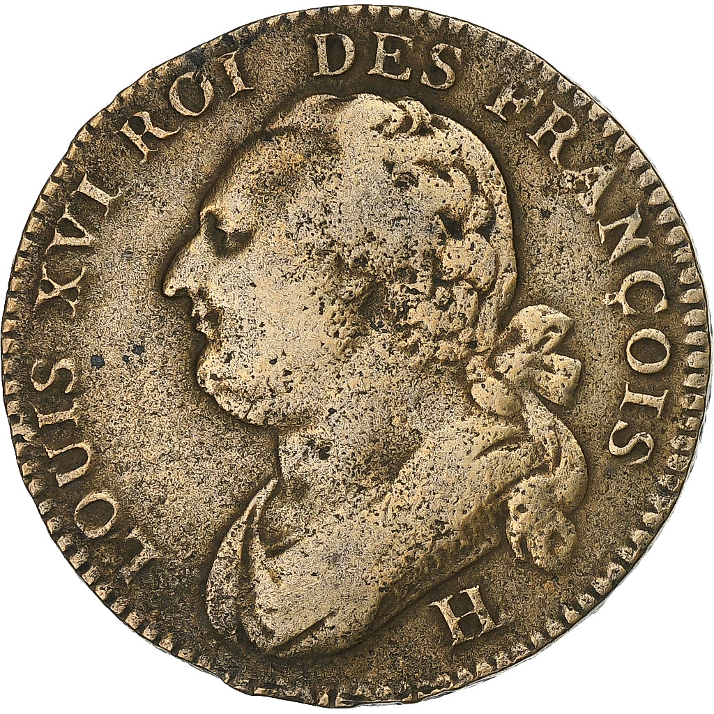France, Louis XVI, 12 deniers françois, 1792⸱4, La Rochelle, Copper