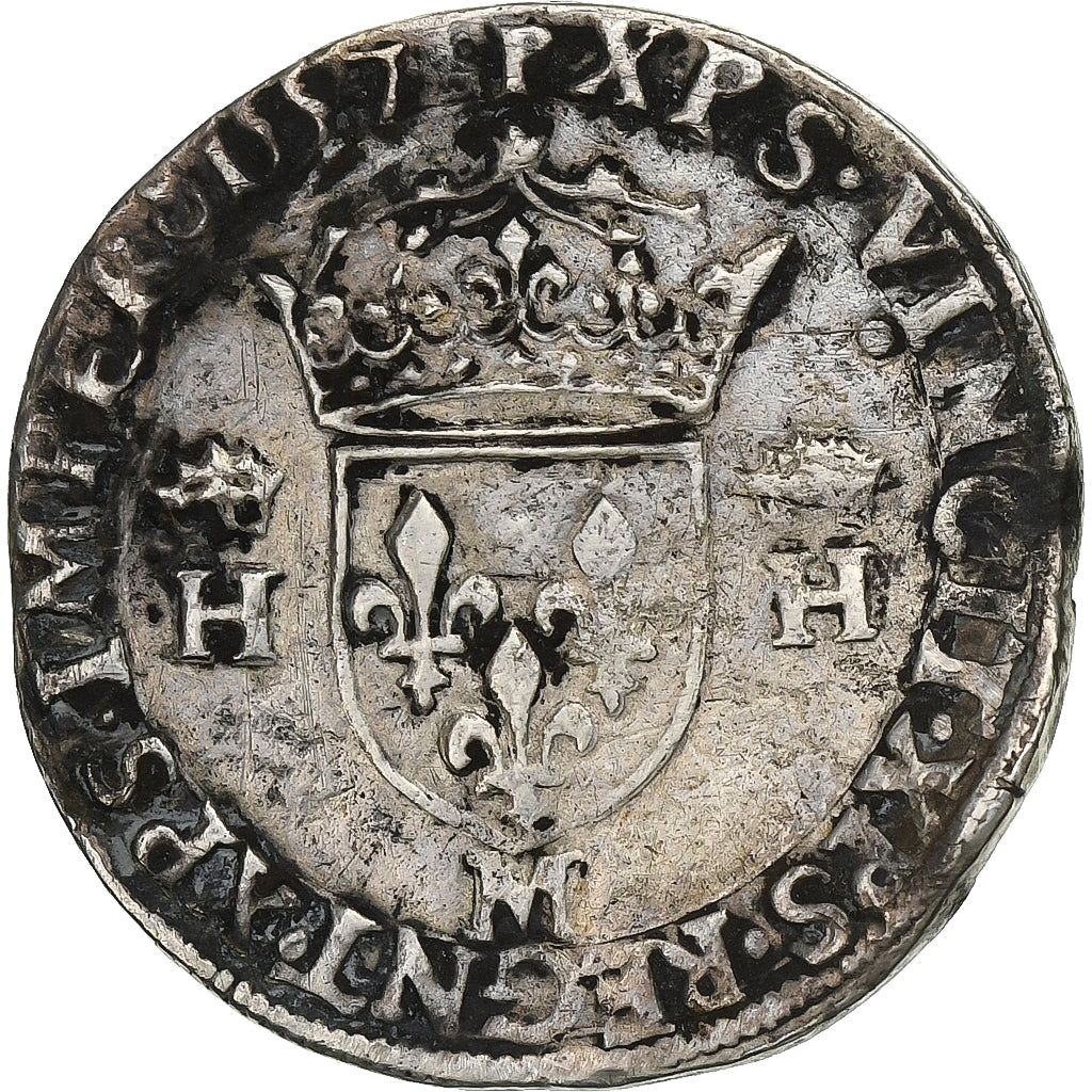França, Henri II, Teston, 1557, Toulouse, Prata, VF(20-25), Gadoury:373D