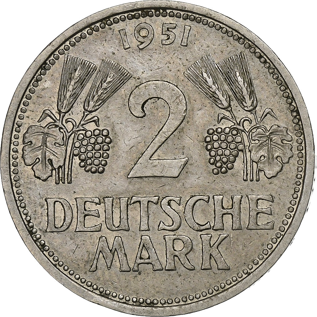 Germany, 2 Mark, 1951, Munich, Copper-nickel, EF(40-45), KM:111