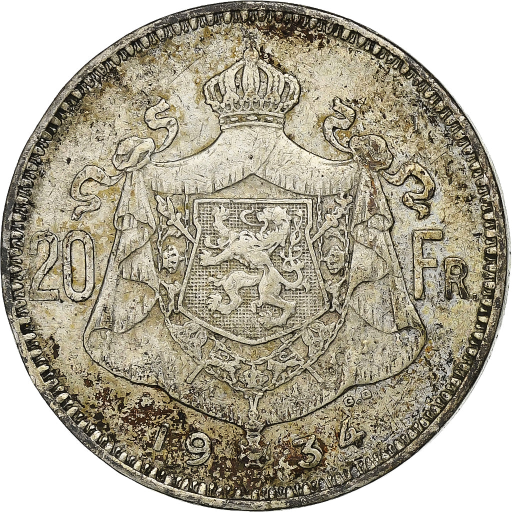 Belgien, Albert I, 20 Frank, 1934, Brussels, Tranche B, Silber, S