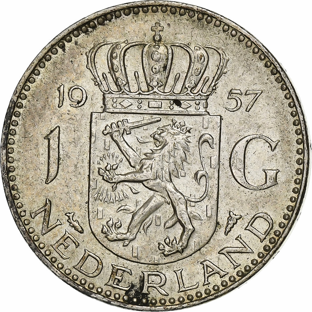 Países Baixos, Juliana, Gulden, 1957, Utrecht, Prata, AU(50-53), KM:184