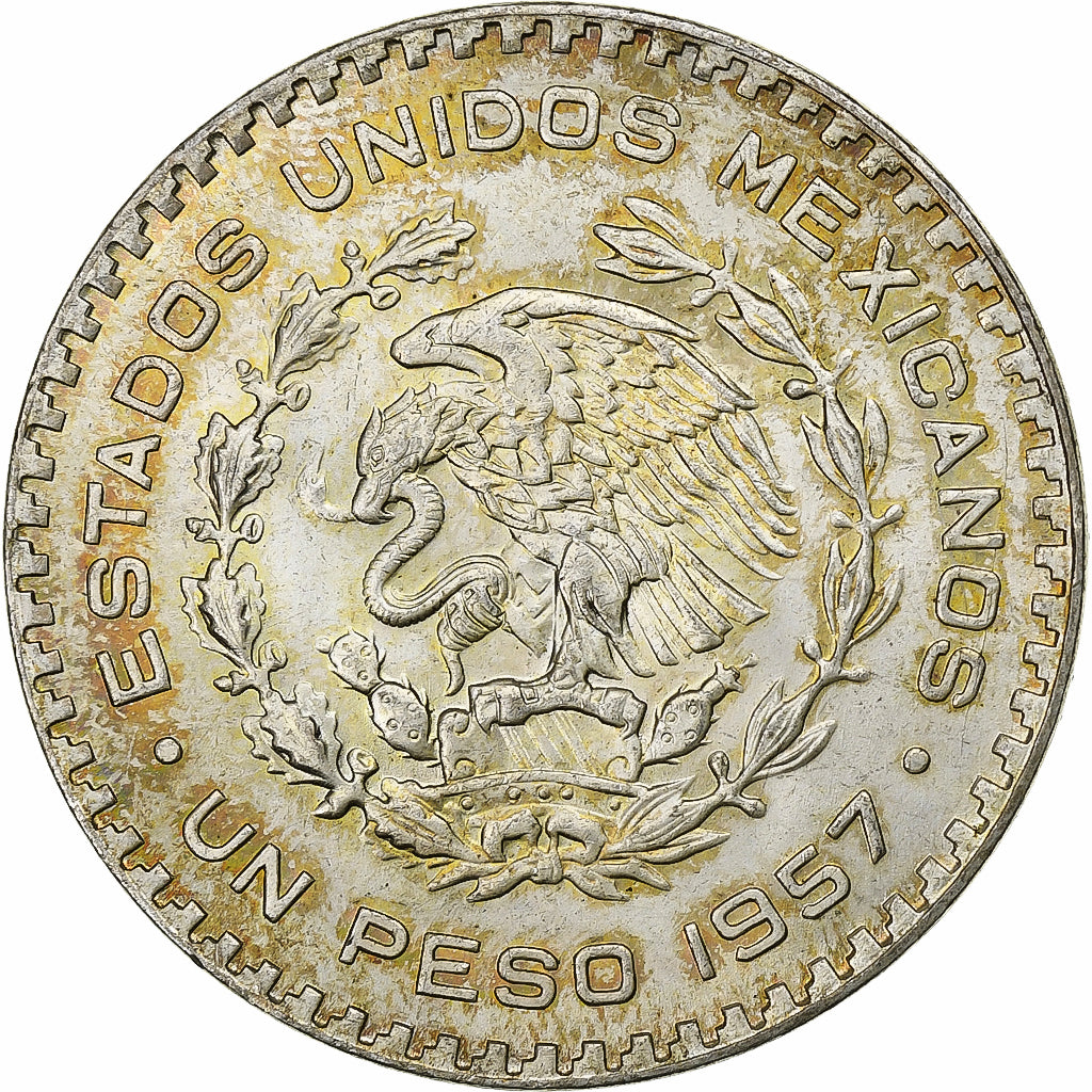 Mexico, Peso, 1957, Mexico City, Bilon, MS(63), KM:459