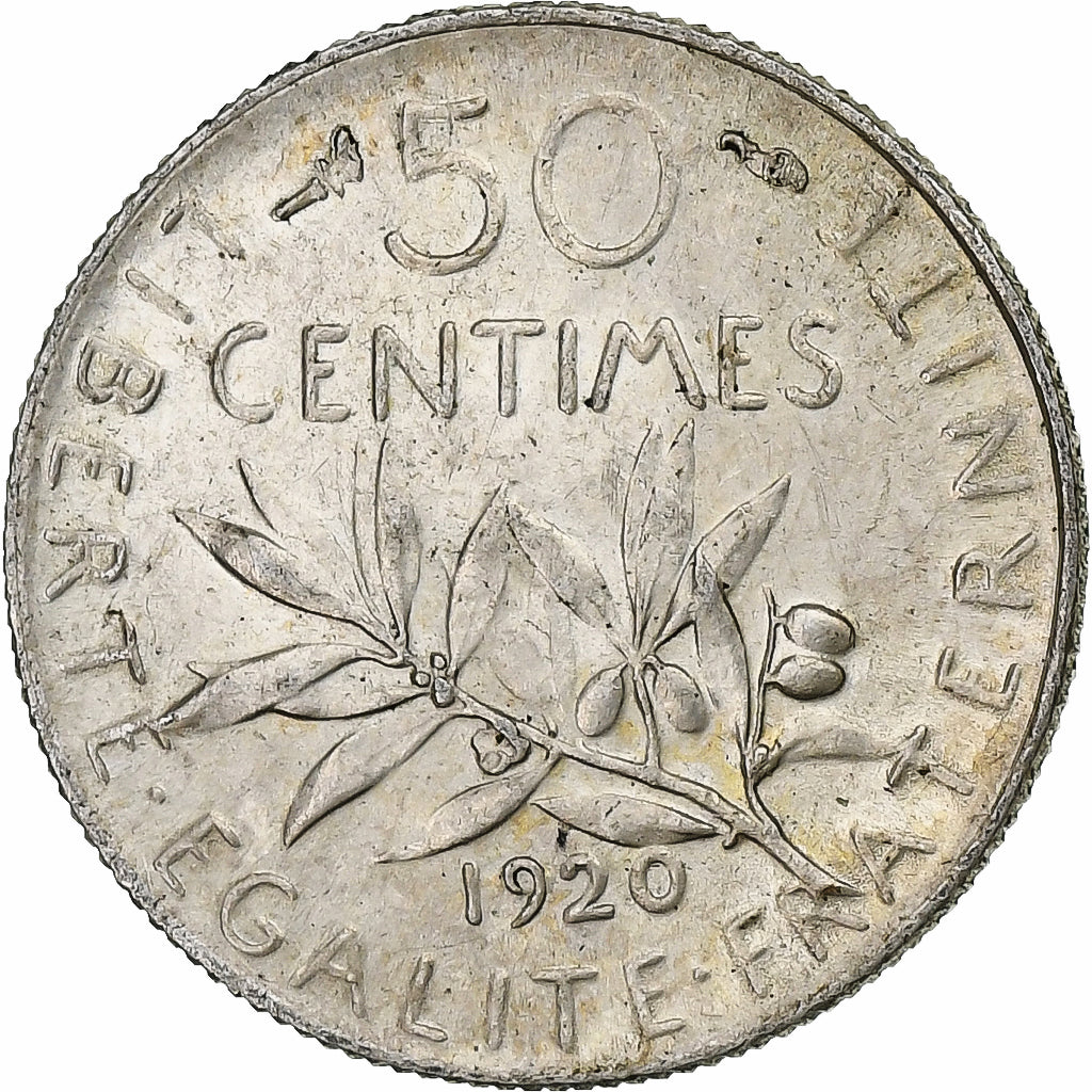 Frankreich, 50 Centimes, Semeuse, 1920, Paris, Silber, SS+, Gadoury:420, KM:854