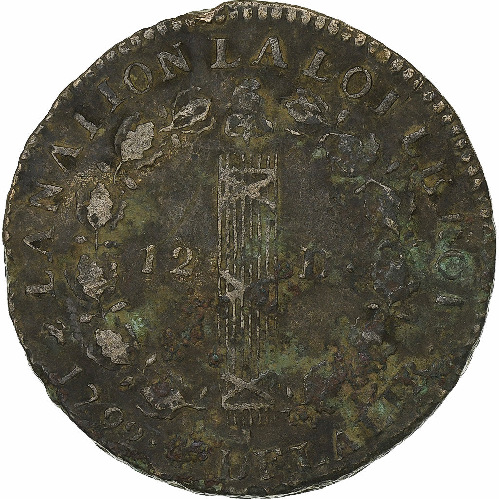 Francia, Louis XVI, 12 deniers françois, 1792 / AN 4, Dijon, Rame, MB+