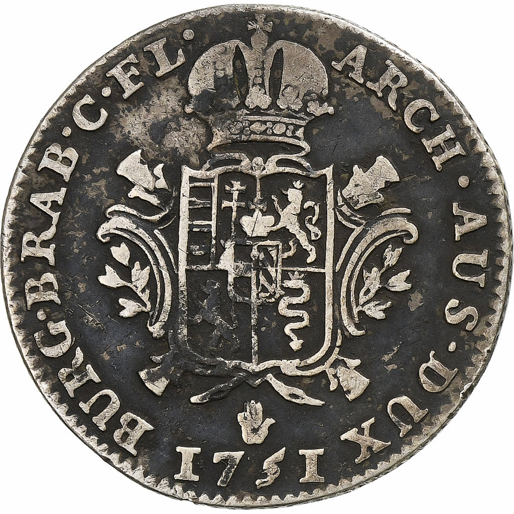 PAÍSES BAJOS AUSTRIACOS, Maria Theresa, 1/8 Ducaton, 1751, Antwerp, Plata, BC+