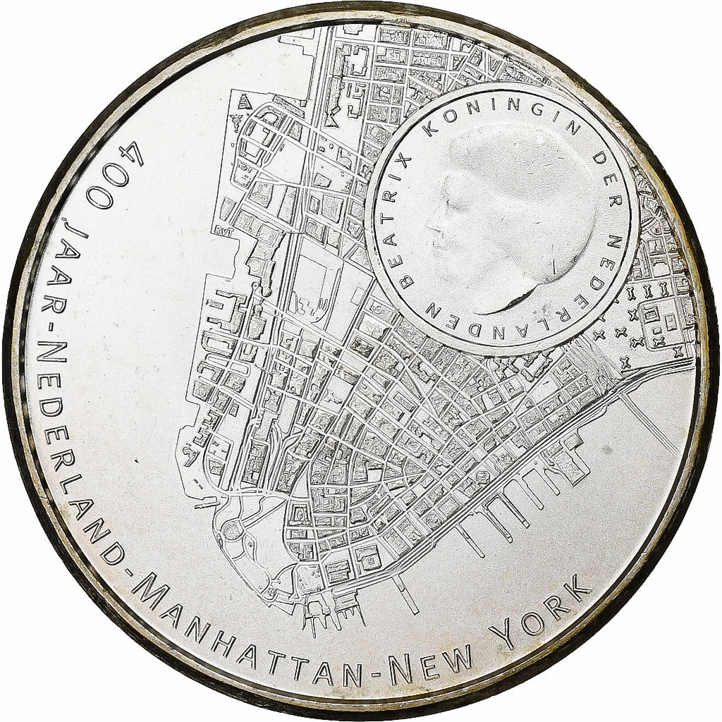 Paesi Bassi, Beatrix, 5 Euro, Manhattan, 2009, Utrecht, Rame placcato argento