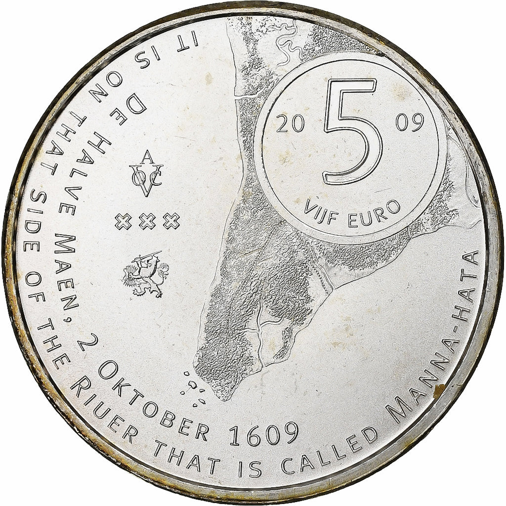 Paesi Bassi, Beatrix, 5 Euro, Manhattan, 2009, Utrecht, Rame placcato argento