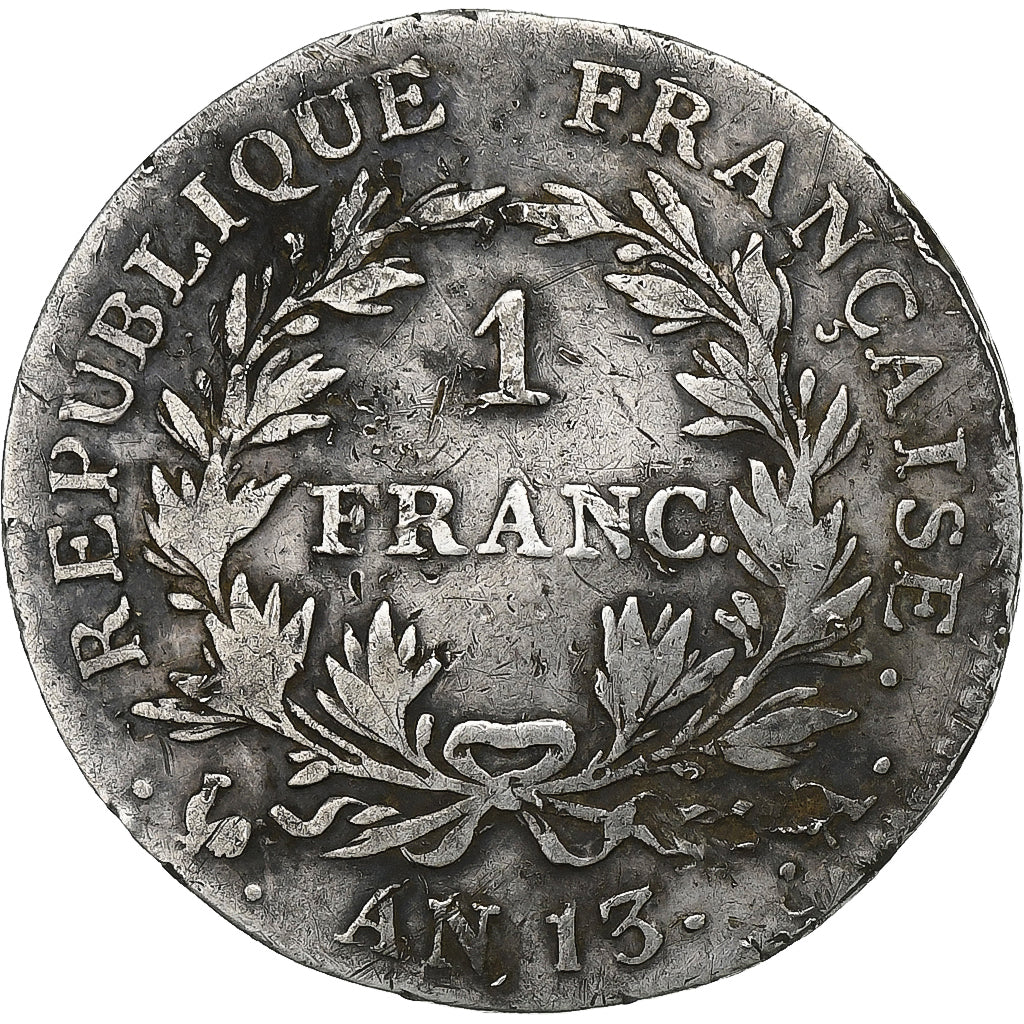 Francja, Napoleon I, Franc, AN 13, Paris, Srebro, VF(30-35), Gadoury:443
