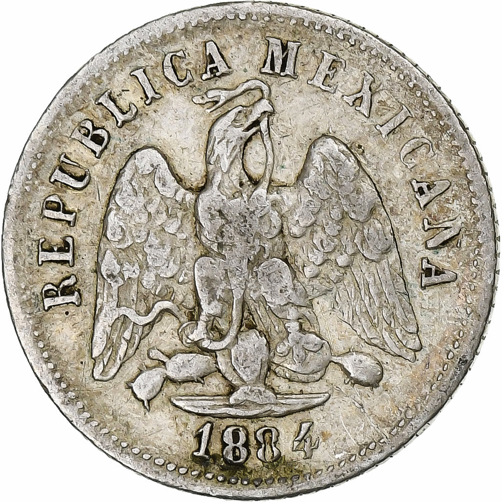 Mexico, 10 Centavos, 1884, Zacatecas, Silver, VF(30-35), KM:403.10