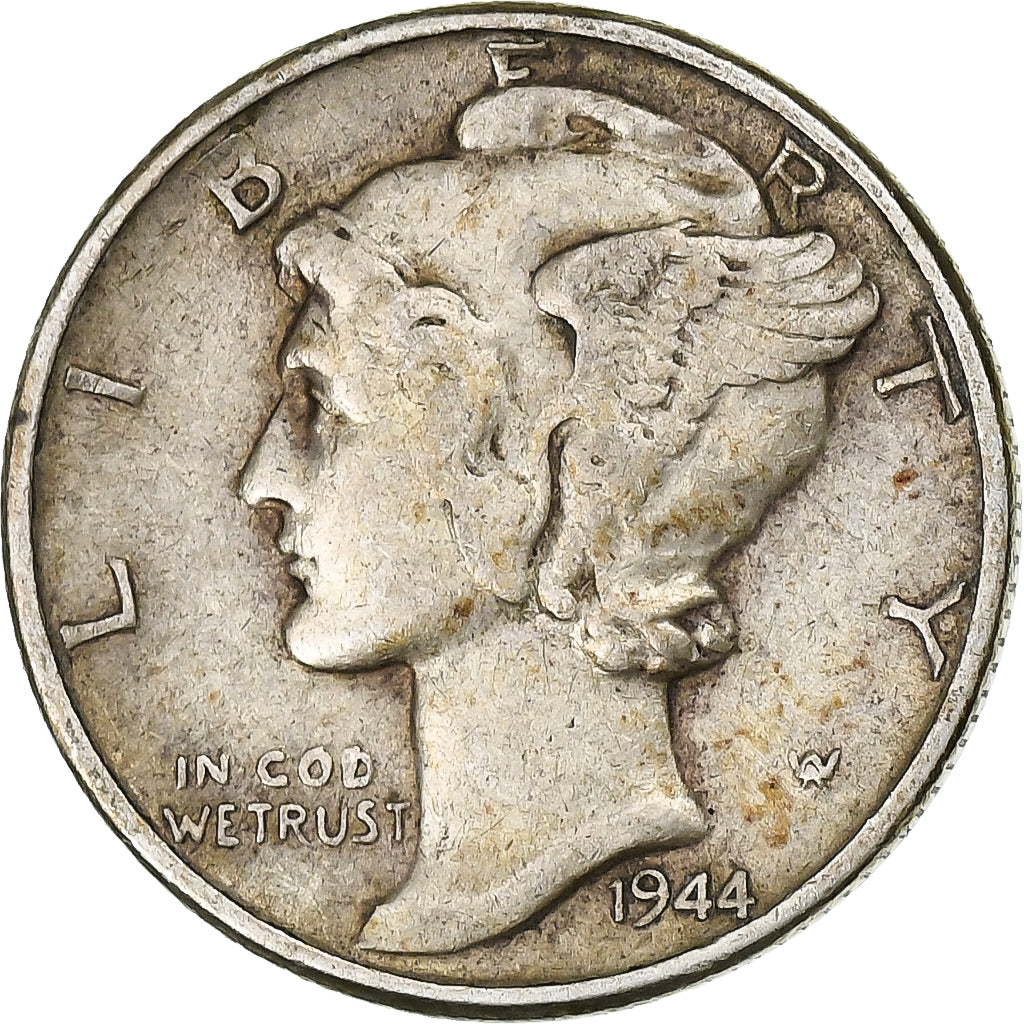 Vereinigte Staaten, Dime, Mercury, 1944, Philadelphia, Silber, SS, KM:140