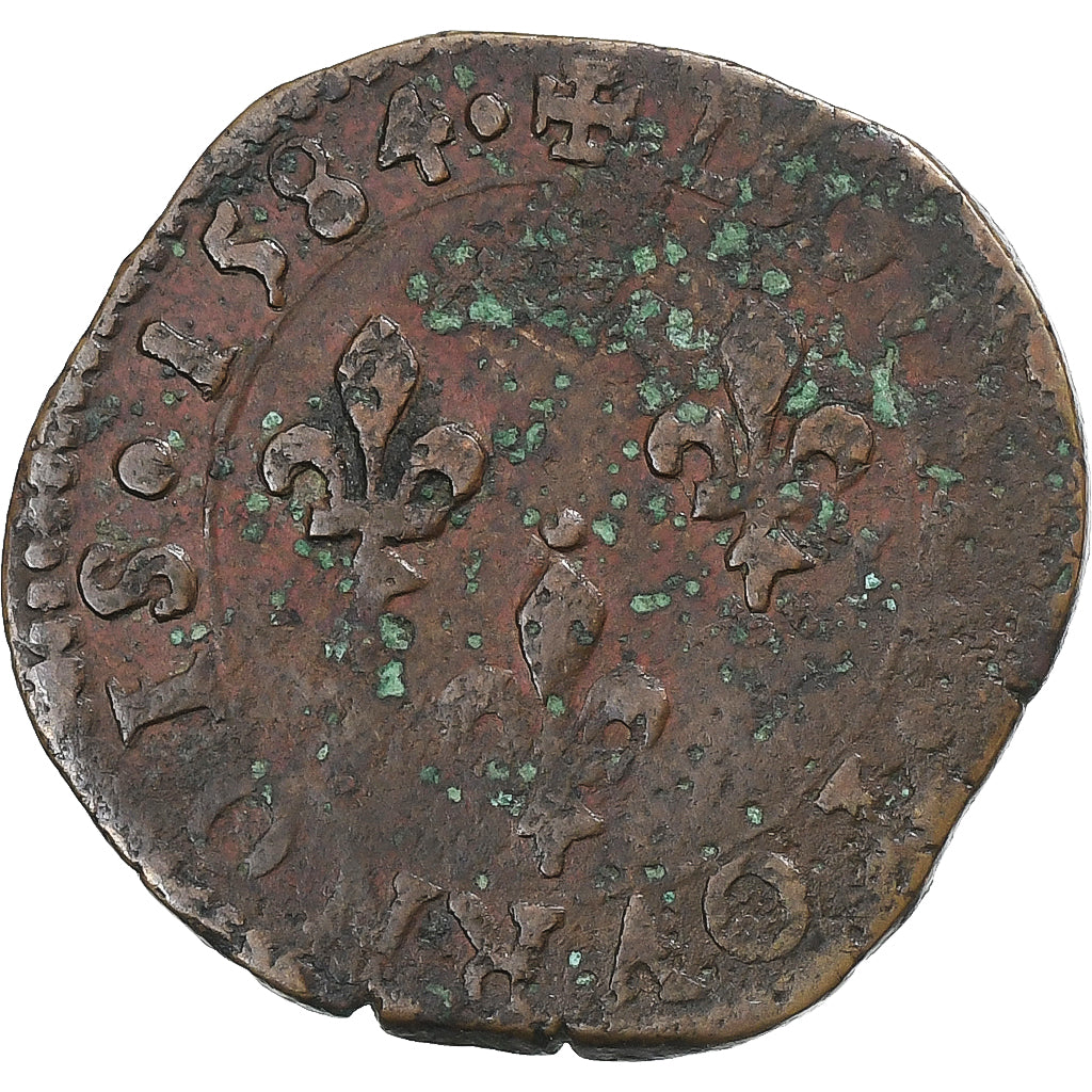 Francia, Henri III, Double Tournois, 1584, Tours, Rame, MB, Gadoury:455