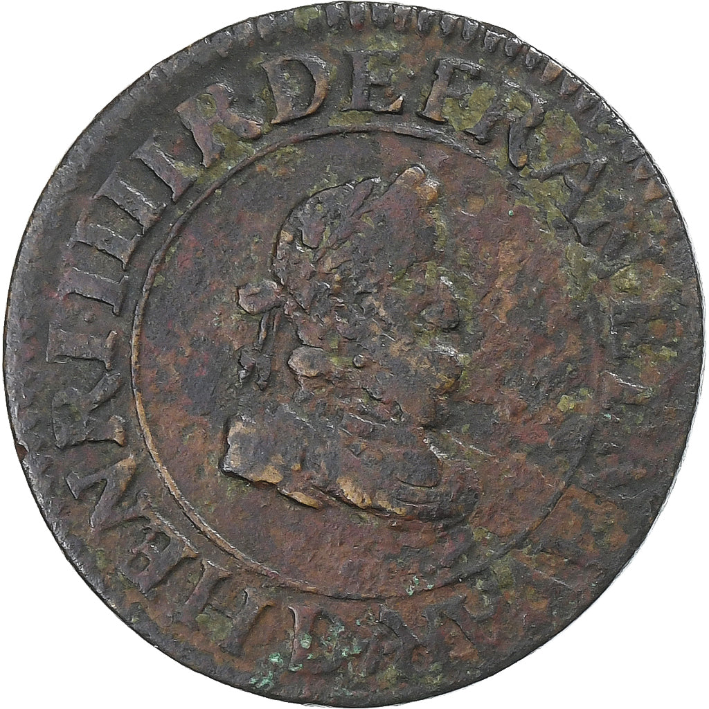 France, Henri IV, Double Tournois, 1608, Lyon, Copper, VF(30-35), Gadoury:538