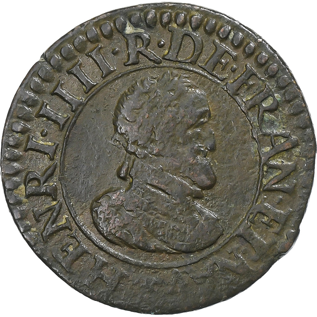 Francja, Henri IV, Double Tournois, 1610, Nantes, Miedź, VF(30-35), Gadoury:538