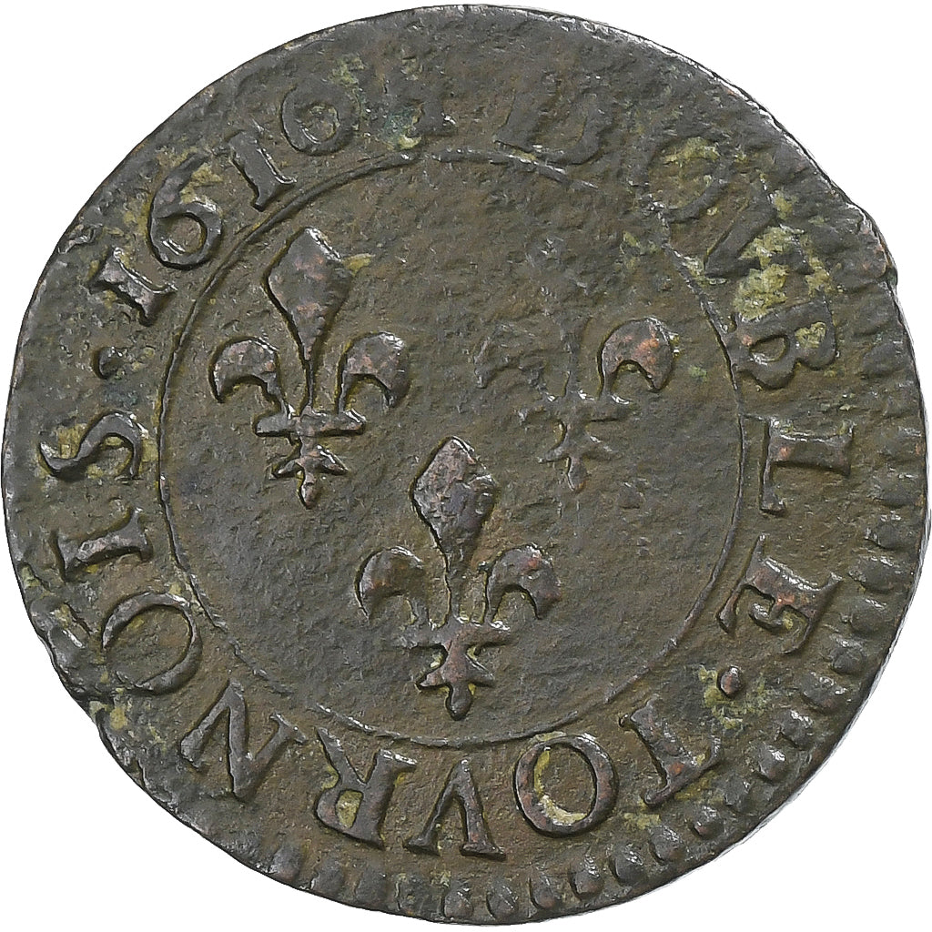 Francja, Henri IV, Double Tournois, 1610, Nantes, Miedź, VF(30-35), Gadoury:538