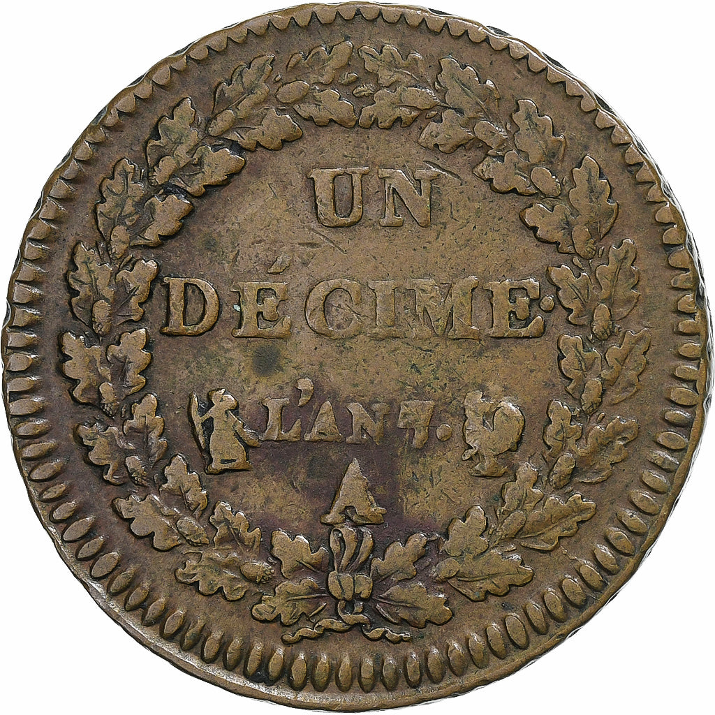 Frankreich, Decime, Dupré, AN 7/5, Paris, Coq/Corne, Kupfer, S+, Gadoury:187