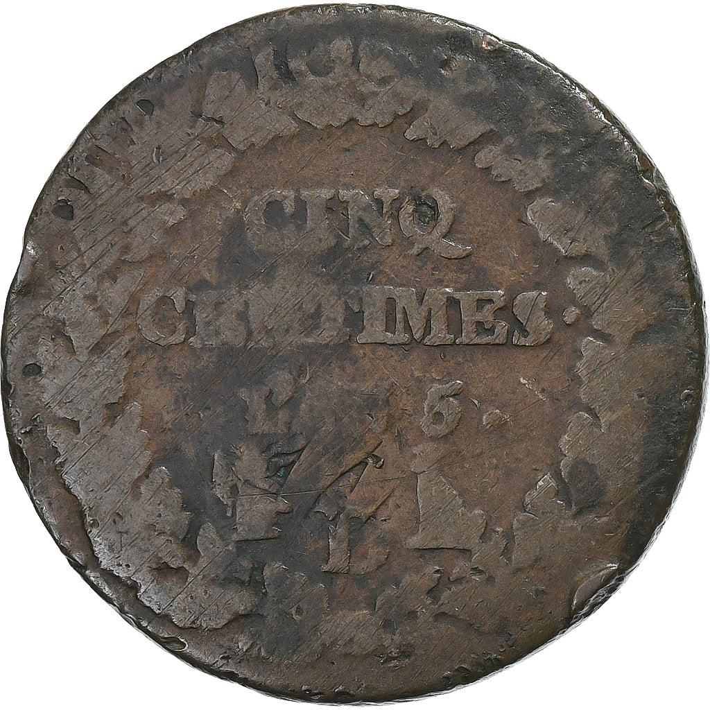 Frankrijk, 5 Centimes, Dupré, AN 5, Lyon, Surfrappe du Décime, Koper, FR