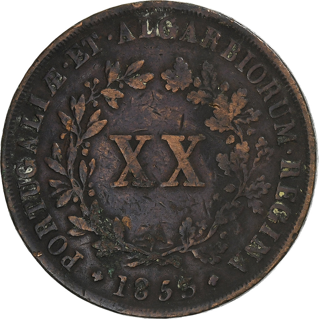 Portugal, Maria II, 20 Reis, 1853, Lisbon, Copper, VF(20-25), KM:482
