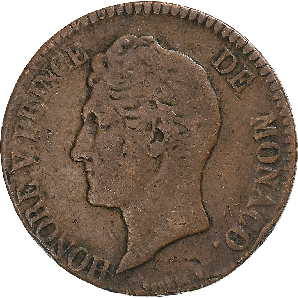 Monaco, Honore V, 5 Centimes, 1837, Monaco, Rame, MB+, Gadoury:MC102