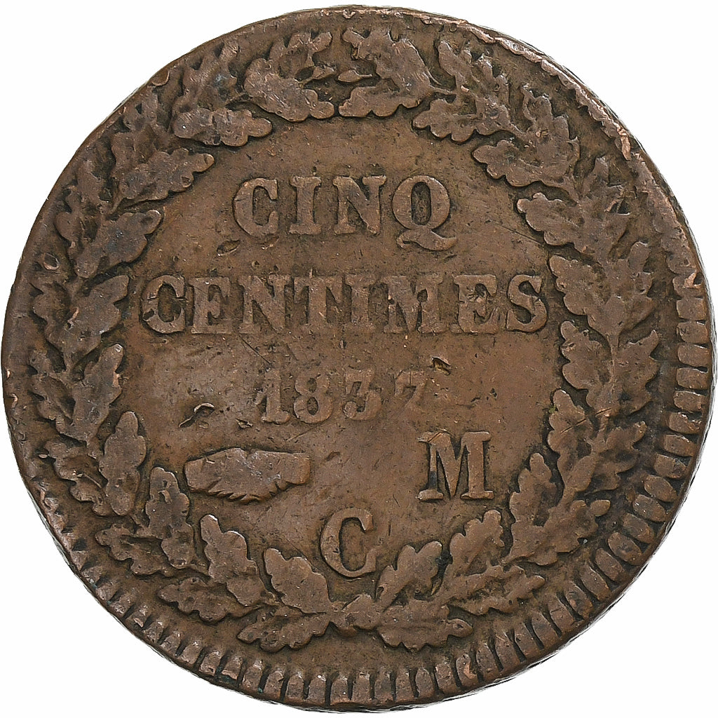Monaco, Honore V, 5 Centimes, 1837, Monaco, Rame, MB+, Gadoury:MC102