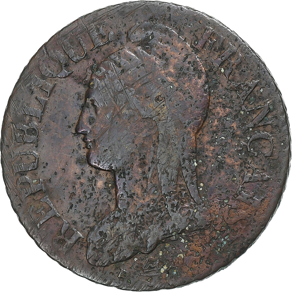 Francia, 5 Centimes, Dupré, AN 8, Strasbourg, Rame, MB+, Gadoury:126a, KM:640