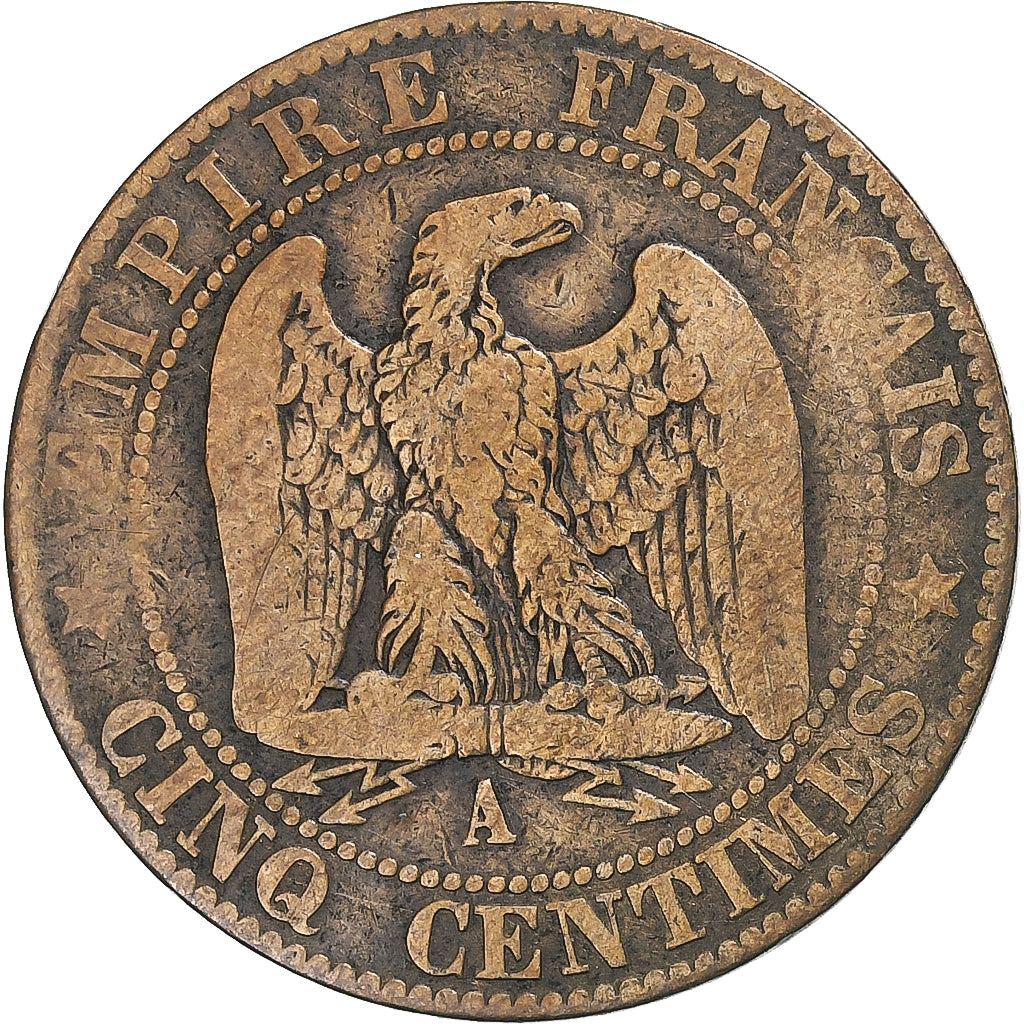 Frankreich, Napoleon III, 5 Centimes, 1855, Paris, Bronze, S+, Gadoury:152