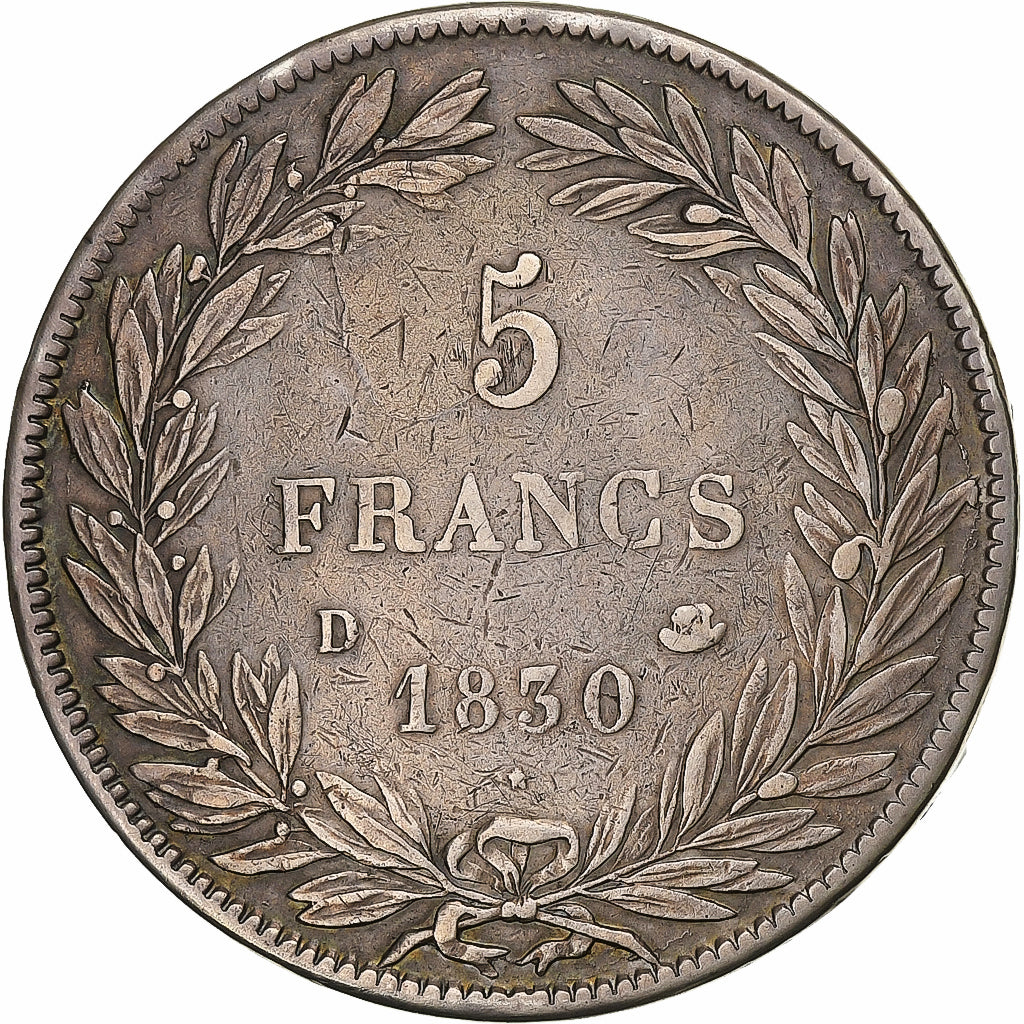 Francia, Louis-Philippe, 5 Francs, 1830, Lyon, Argento, MB+, Gadoury:675