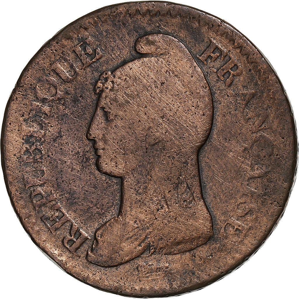 France, Decime, Dupré, AN 7, Lille, Copper, VF(30-35), Gadoury:187, KM:640
