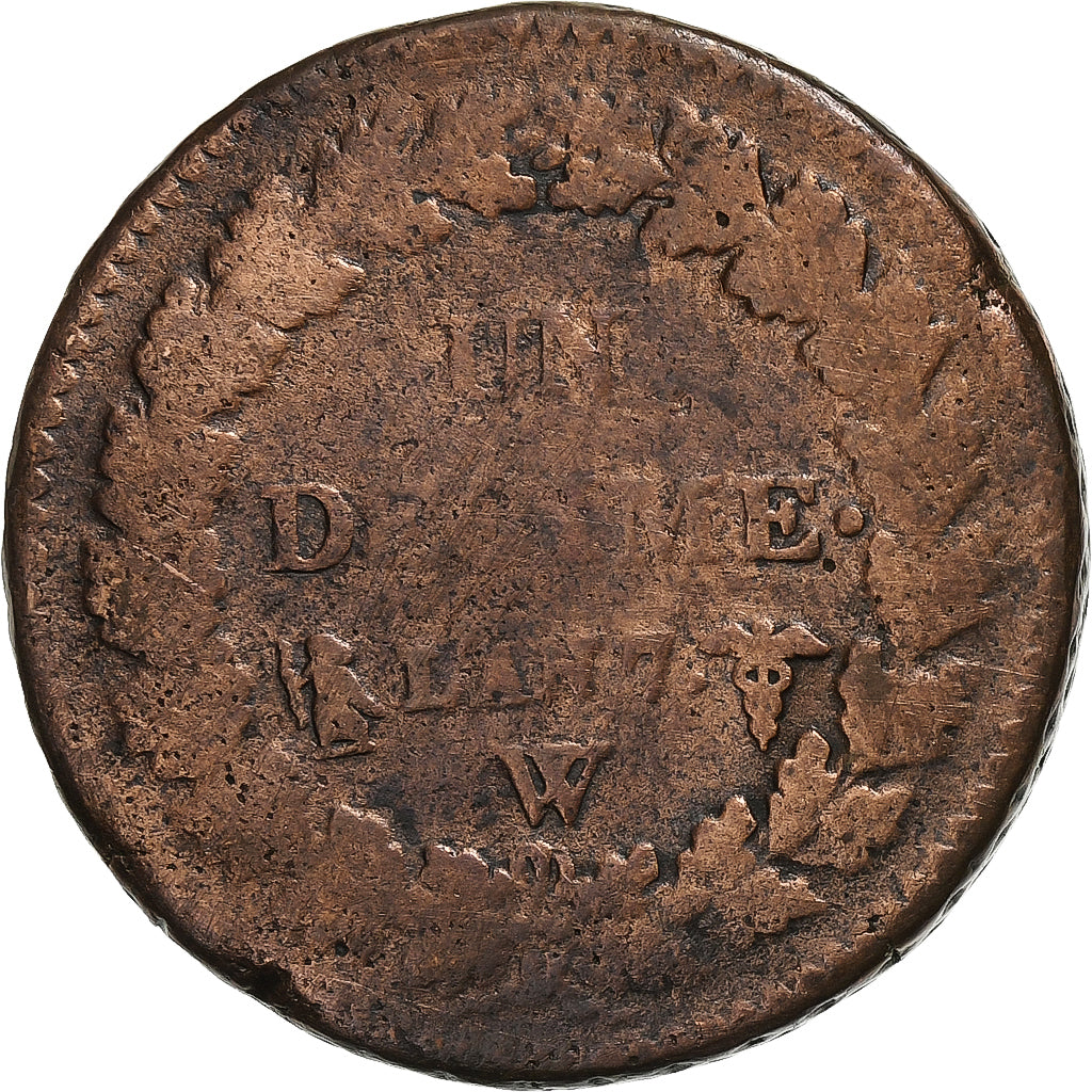 France, Decime, Dupré, AN 7, Lille, Copper, VF(30-35), Gadoury:187, KM:640