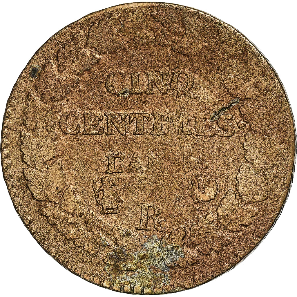 Frankreich, 5 Centimes, Dupré, AN 5, Orléans, Kupfer, S+, Gadoury:126, KM:640