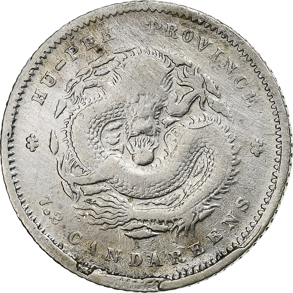 China, Hupeh province, 7,2 candareens, 1895-1907, Silver, VF(30-35), KM:124.1