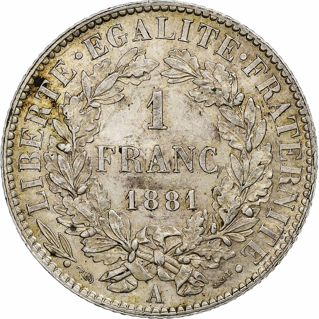 Frankrijk, Franc, Cérès, 1881, Paris, Zilver, PR, Gadoury:465a, KM:844.1