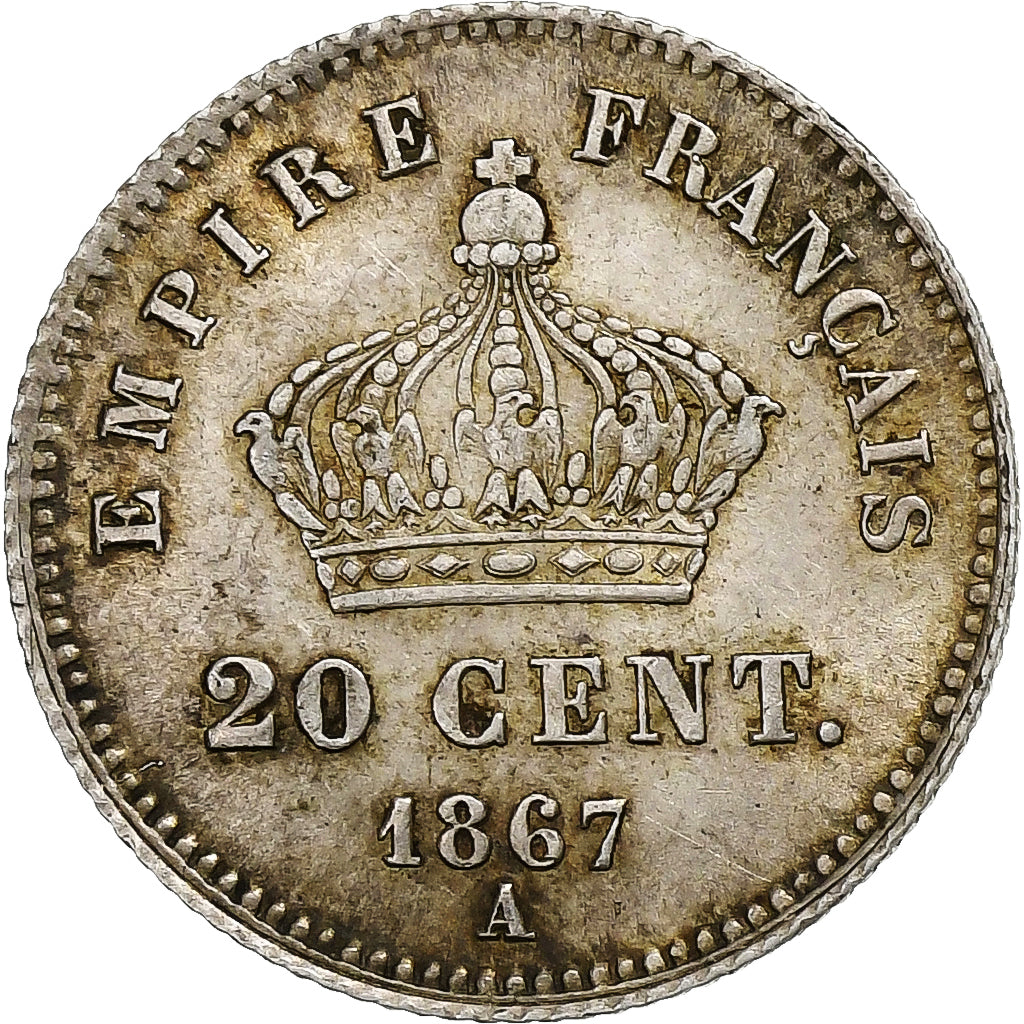Frankrijk, Napoleon III, 20 Centimes, 1867, Paris, Zilver, ZF, Gadoury:309