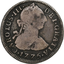 Bolivia, Carlos III, 2 Reales, 1775, Potosi, Plata, BC+, KM:53