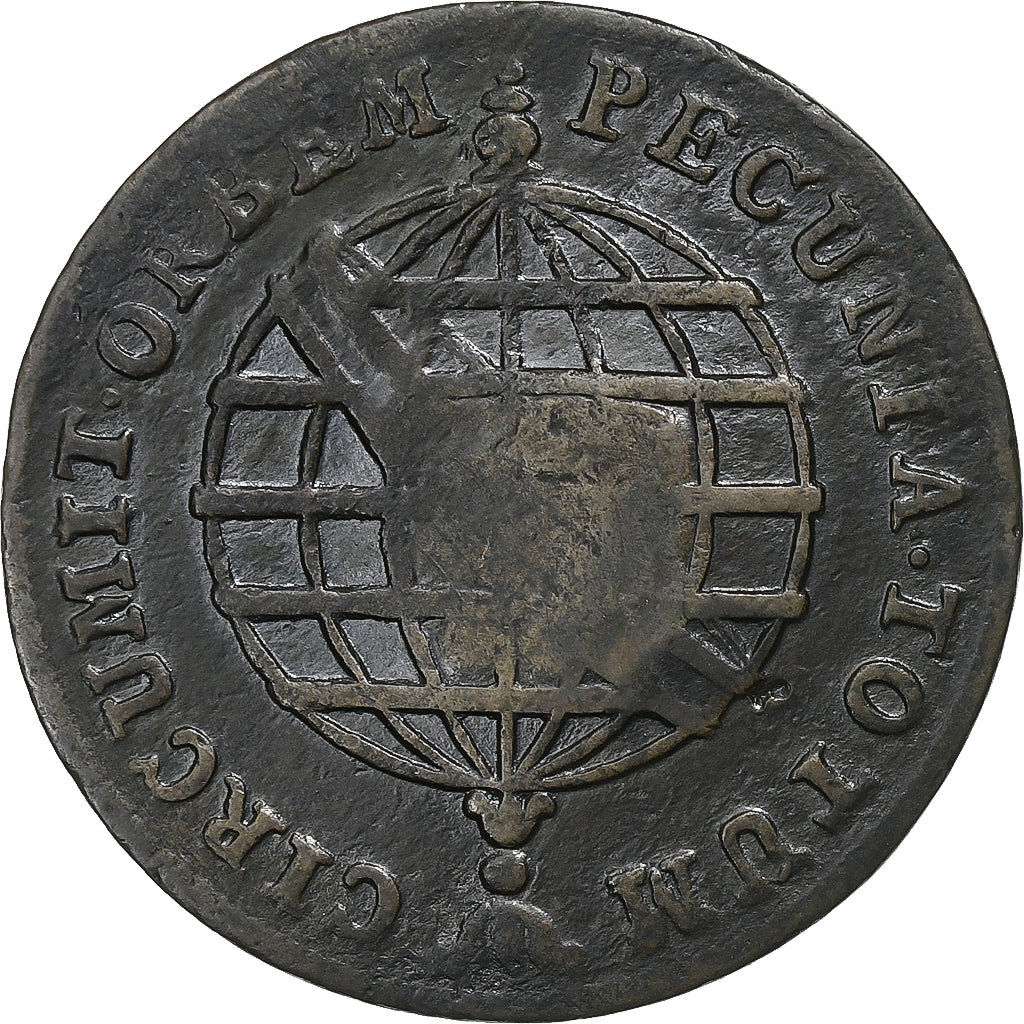 Brasilien, Maria I, 5 Reis, 1790, Lisbon, Countermarked, Kupfer, SS, KM:64