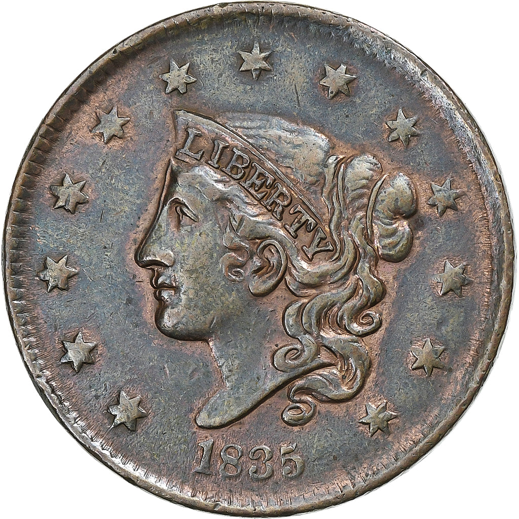 United States, Cent, Coronet Head, 1835, Philadelphia, Copper, AU(55-58)