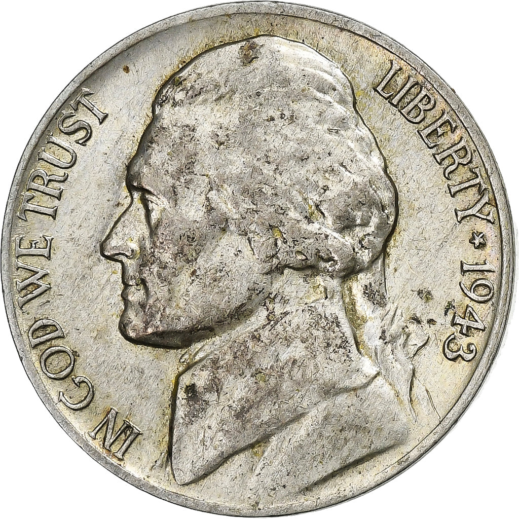 États-Unis, 5 Cents, Jefferson, 1943, Philadelphie, Alliage argent, TTB, KM:192a