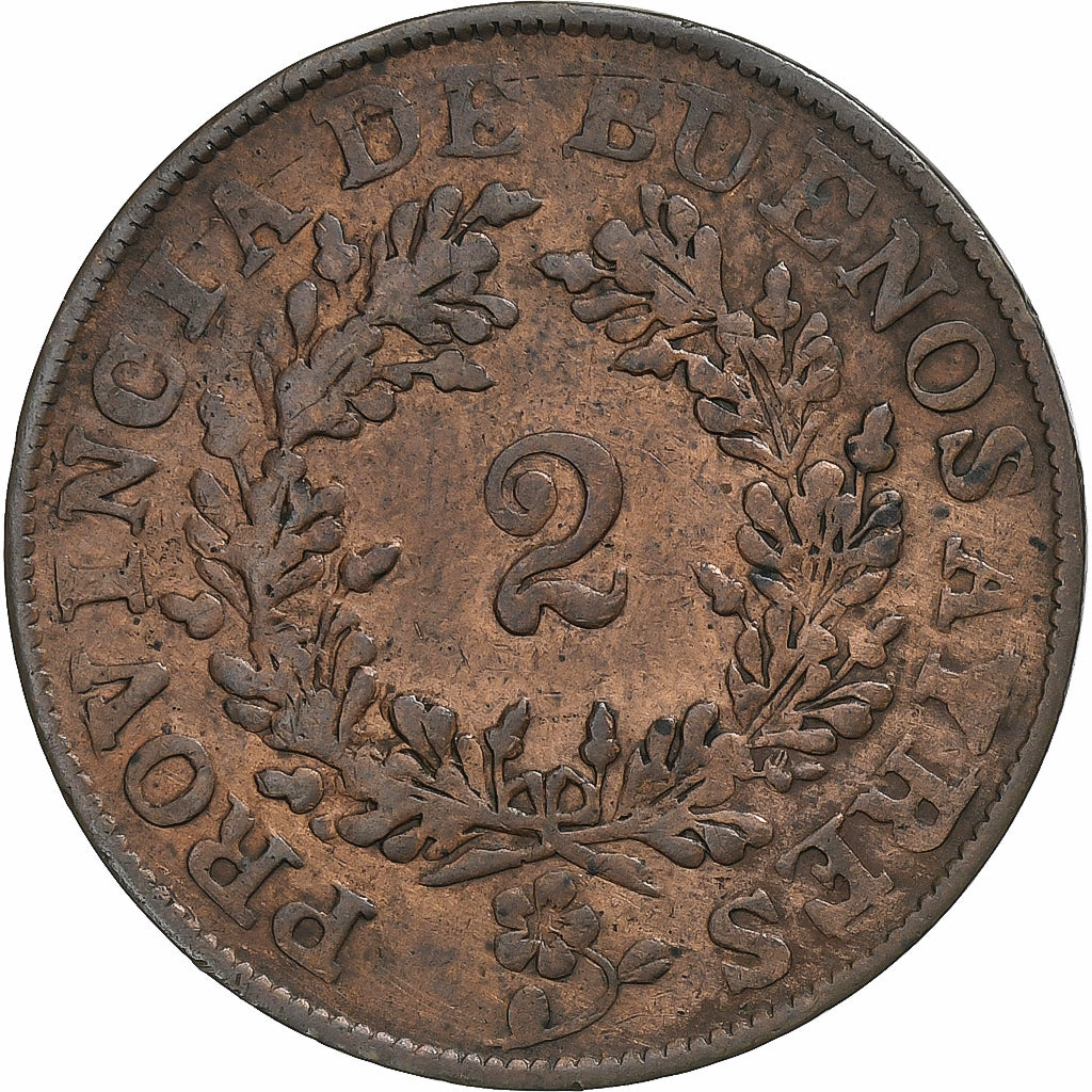 Argentina, 2 Reales, 1854, Buenos Aires, Copper, VF(30-35), KM:9