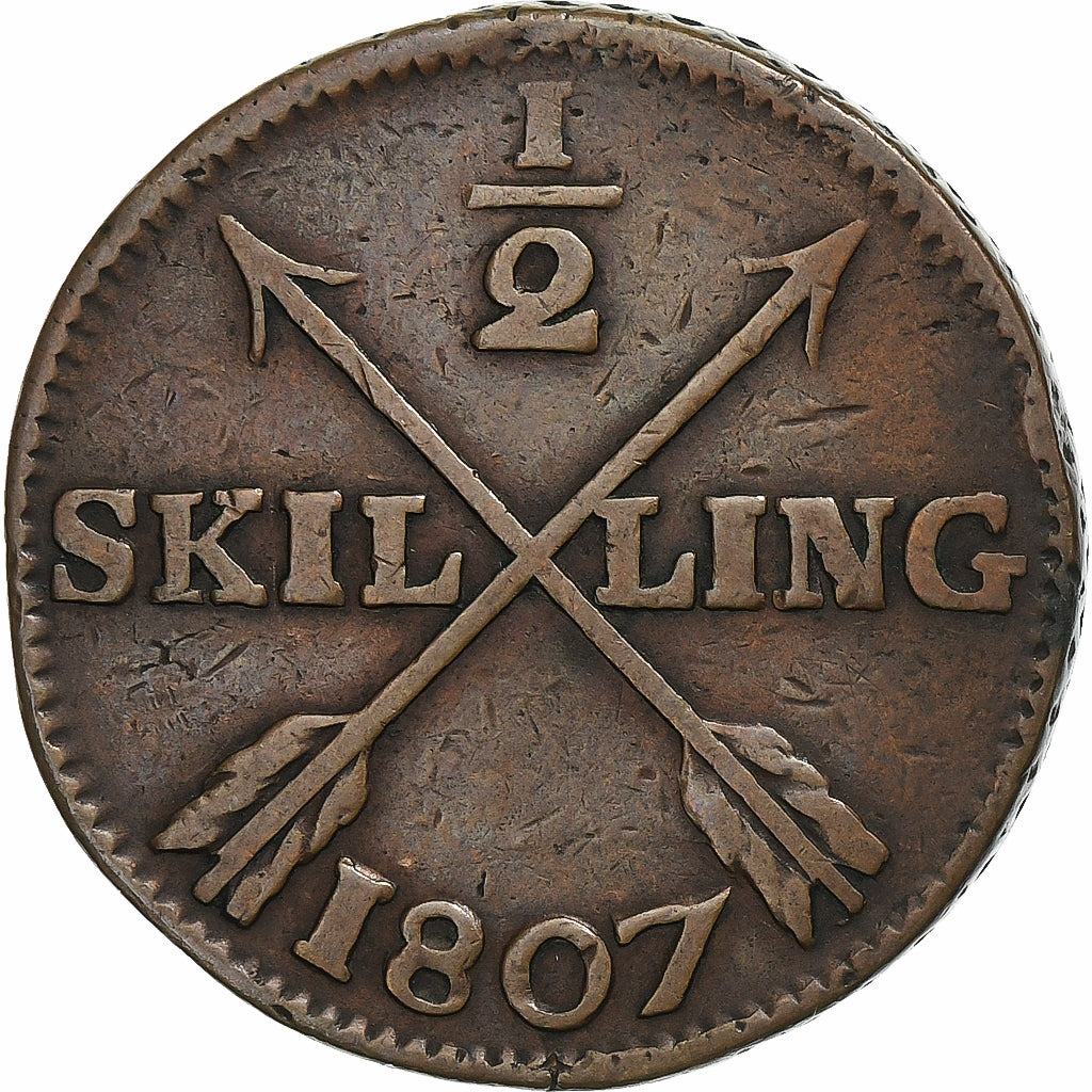 Suède, Gustaf IV Adolf, 1/2 Skilling, 1807, Cuivre, TB+, KM:565