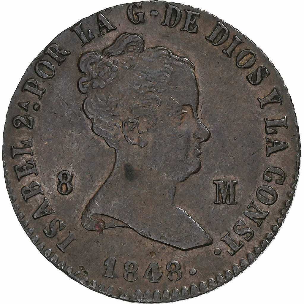 Spain, Isabel II, 8 Maravedis, 1848, Jubia, Copper, AU(50-53), KM:531