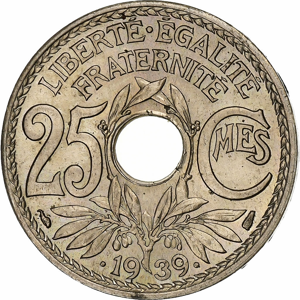 France, 25 Centimes, Lindauer, .1939., Paris, Maillechort, SPL, Gadoury:381