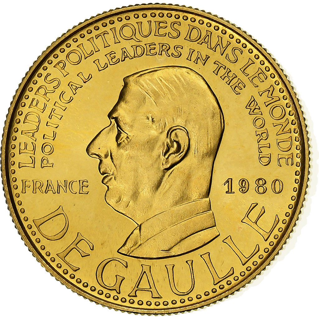 France, Token, Charles de Gaulle, 1980, Gold, MS(63)