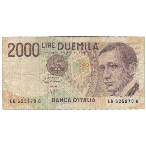 Banknote, Italy, 2000 Lire, 1990-1992, Undated (1990-92), KM:115, VG(8-10)