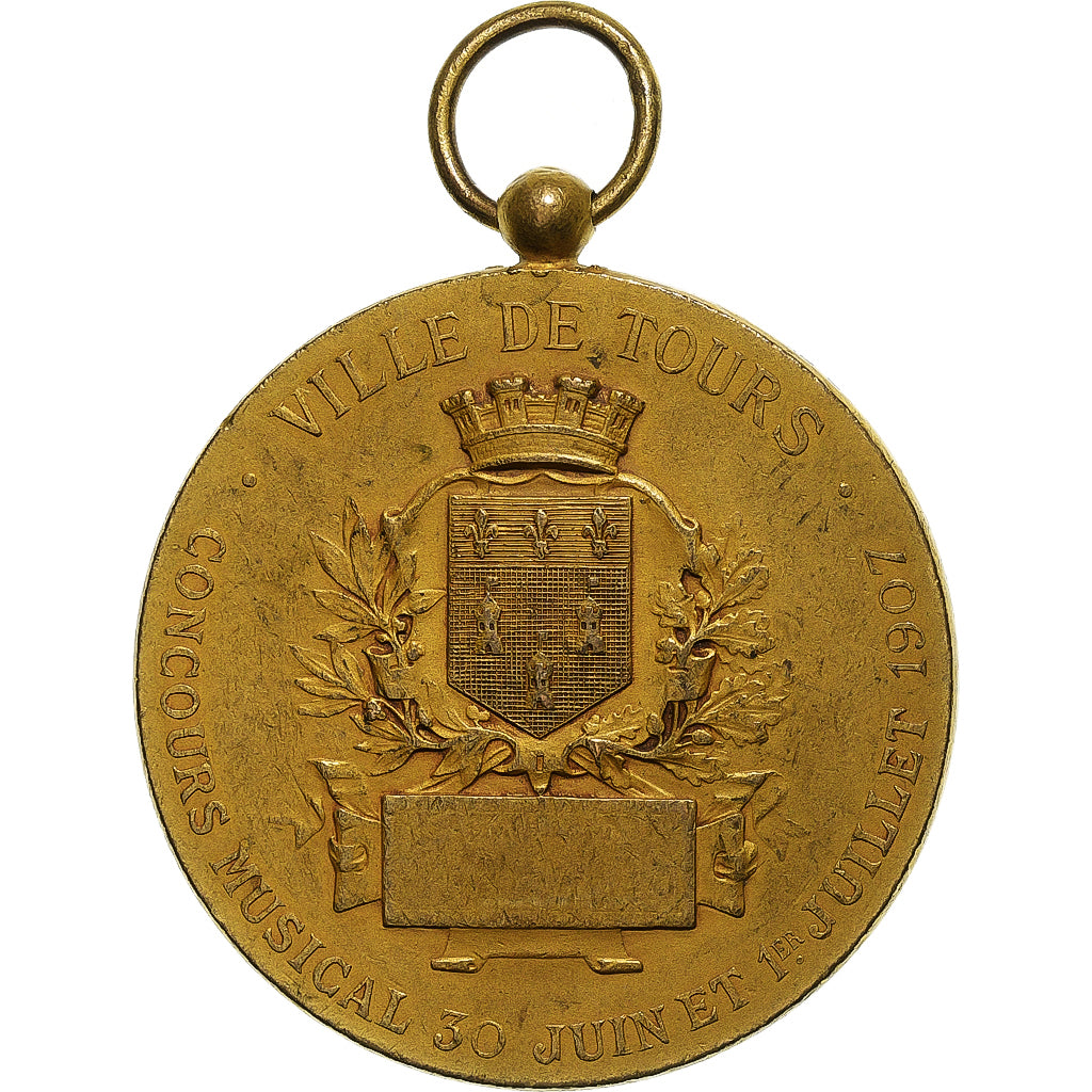 Frankreich, Medaille, Concours musical, ville de Tours, 1907, Gilt Bronze