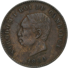 Cambodia, Norodom I, 5 Centimes, 1860, Brussels, Bronze, EF(40-45), KM:M2
